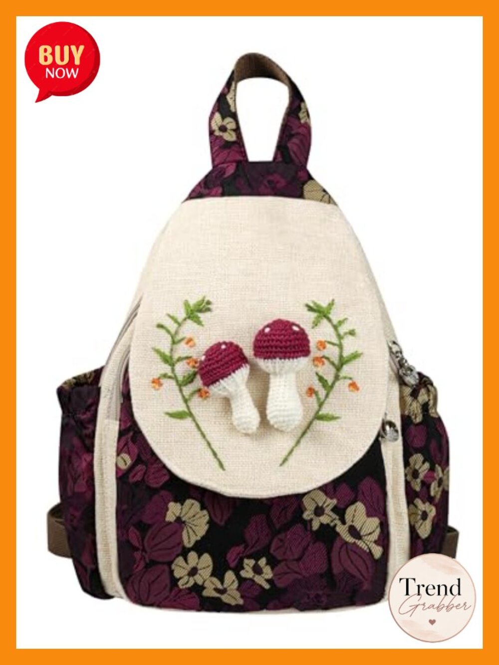 Women's Boho Canvas Backpack 3D Decoration Commuter